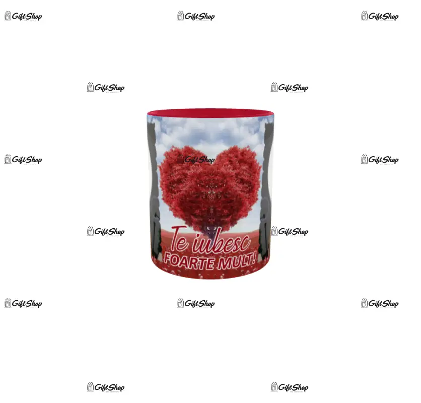 Te iubesc foarte mult, cana din ceramica, 330ml, personalizata cu 2 poze si text model 3373